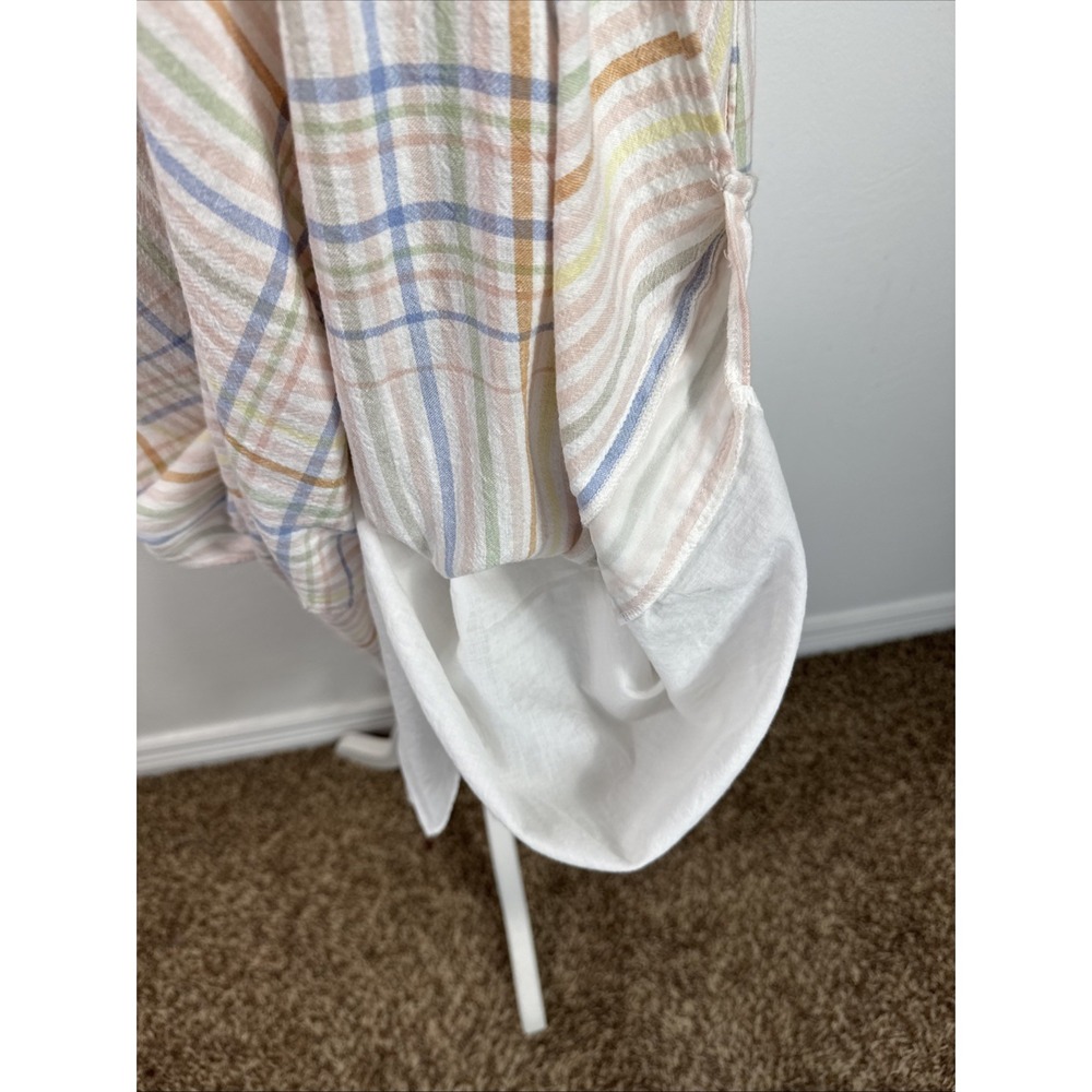 Madewell Women XS Clara Midi Dress Pockets Linen Bld Pastel Plaid Cap Sleeve - Picture 7 of 16
